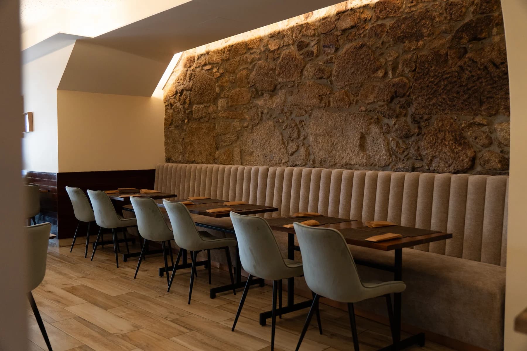 Restaurant dining room with tables and chairs